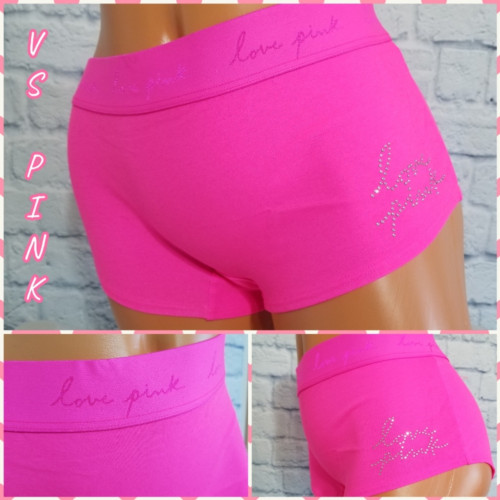 PINK Victoria’s Secret Logo Rhinestone Bling Shine Shortie Boyshort Panty XL New